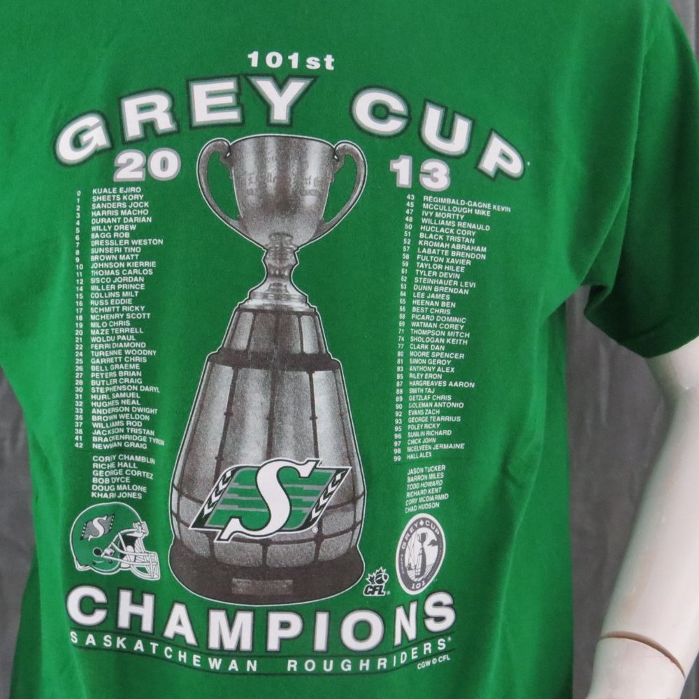 Show Your Rider Pride - 2013 Grey Cup Saskatchewan Roughriders Shirt Roster -LRG - Picture 3 of 8
